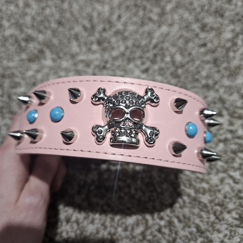 Pink Skull Spiked Medium-Sized Dog Collar